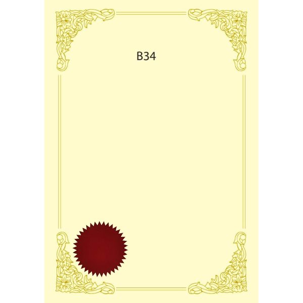 CERTIFICATE CARD WITH GOLD HOT STAMPING BORDER DESIGN & RED SEAL A4 160GSM (100 PCS) B34