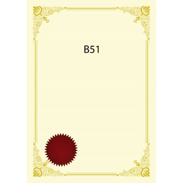CERTIFICATE CARD WITH GOLD HOT STAMPING BORDER DESIGN & RED SEAL A4 160GSM (100 PCS) B51