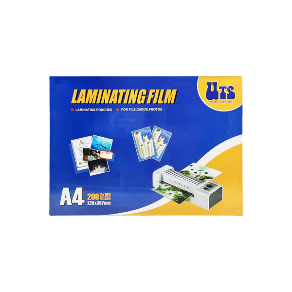 UTS A4 220MM X 307MM LAMINATING FILM 100 MICRONS (100 PCS)